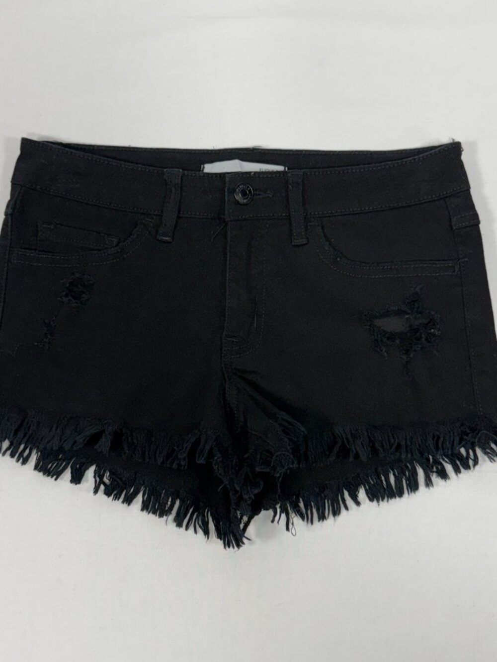 Distressed Frayed Klique B‎ Black Denim Cutoff Shorts Size 25